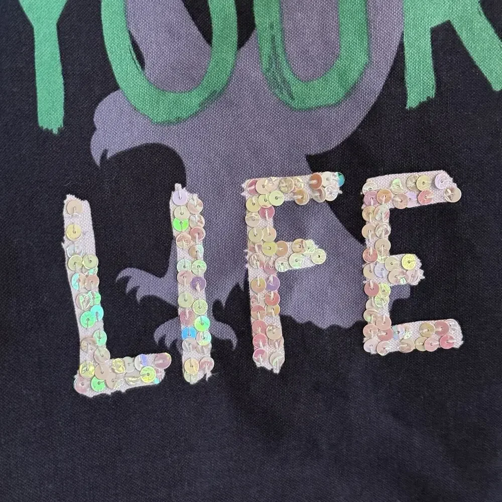 Vtg Y2K AMERICAN EAGLE LIVE YOUR LIFE TOTE BAG Navy Blue Sequins Shoulder Bag